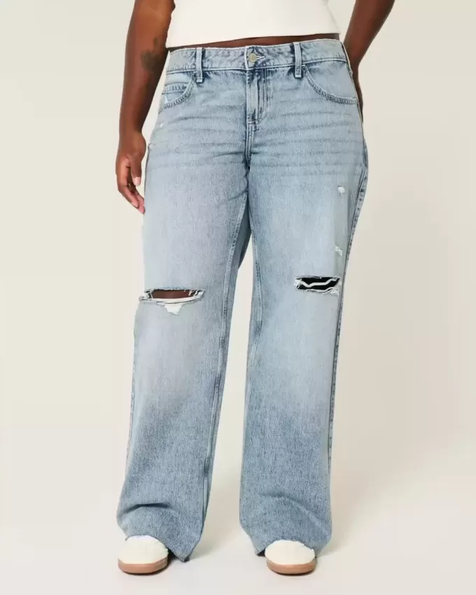 Curvy Low-Rise-Rip-Baggy-Jeans in mittlerer Waschung Curvy Low-Rise-Rip-Baggy-Jeans in mittlerer Waschung