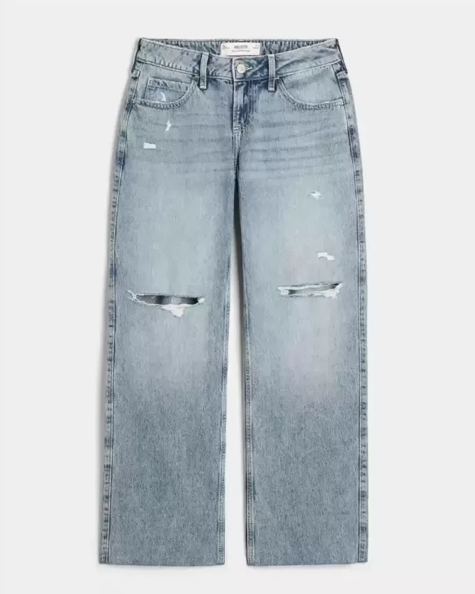 Curvy Low-Rise-Rip-Baggy-Jeans in mittlerer Waschung Curvy Low-Rise-Rip-Baggy-Jeans in mittlerer Waschung