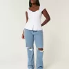 Curvy Low-Rise Ripped Relaxed Straight Jeans in mittlerer Waschung Curvy Low-Rise Ripped Relaxed Straight Jeans in mittlerer Waschung