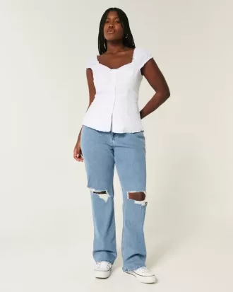 Curvy Low-Rise Ripped Relaxed Straight Jeans in mittlerer Waschung Curvy Low-Rise Ripped Relaxed Straight Jeans in mittlerer Waschung
