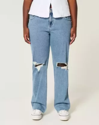 Curvy Low-Rise Ripped Relaxed Straight Jeans in mittlerer Waschung Curvy Low-Rise Ripped Relaxed Straight Jeans in mittlerer Waschung