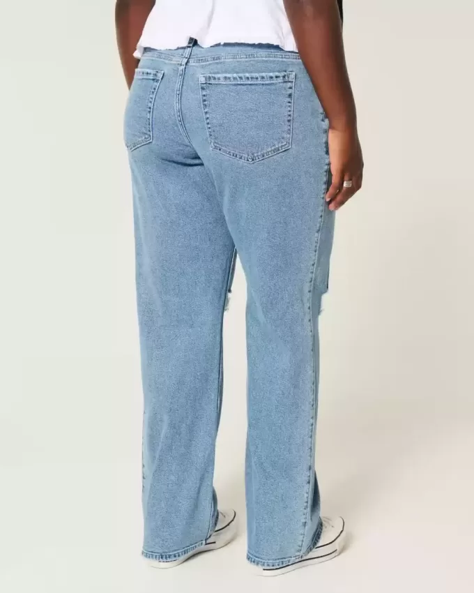 Curvy Low-Rise Ripped Relaxed Straight Jeans in mittlerer Waschung Curvy Low-Rise Ripped Relaxed Straight Jeans in mittlerer Waschung