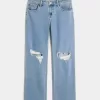 Curvy Low-Rise Ripped Relaxed Straight Jeans in mittlerer Waschung Curvy Low-Rise Ripped Relaxed Straight Jeans in mittlerer Waschung