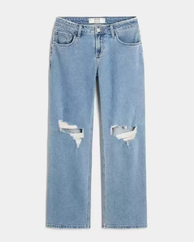 Curvy Low-Rise Ripped Relaxed Straight Jeans in mittlerer Waschung Curvy Low-Rise Ripped Relaxed Straight Jeans in mittlerer Waschung