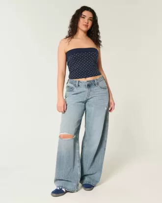 Curvy Low-Rise Ripped Super Baggy Jeans in mittlerer Waschung
