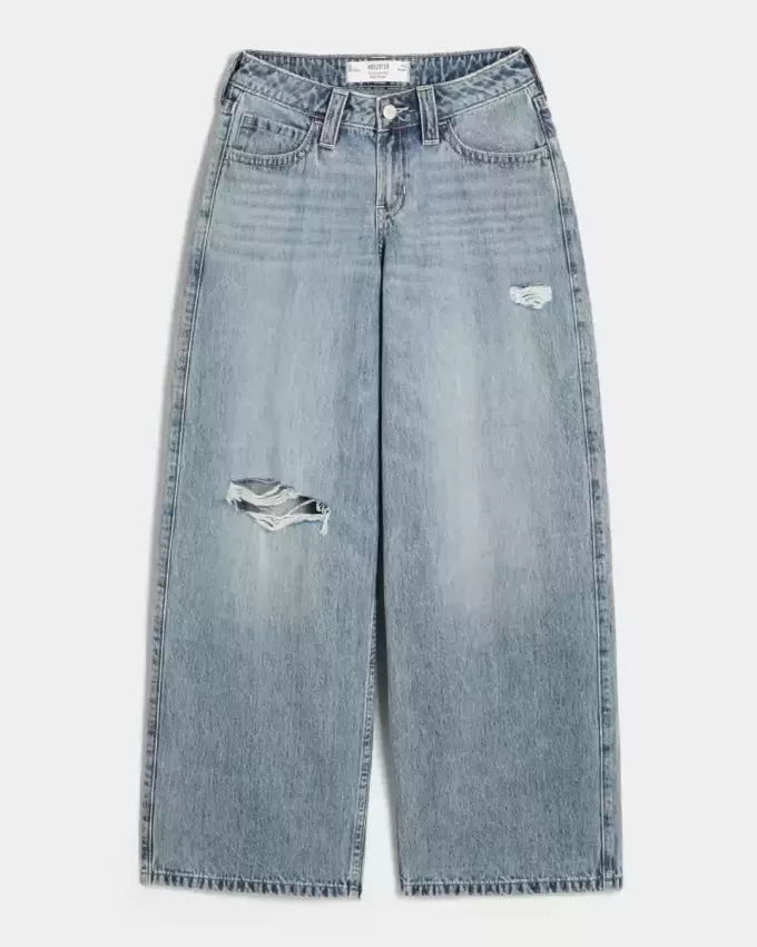 Curvy Low-Rise Ripped Super Baggy Jeans in mittlerer Waschung Curvy Low-Rise Ripped Super Baggy Jeans in mittlerer Waschung