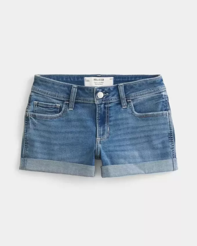 Curvy Low-Rise-Shortie-Shorts aus Denim in mittlerer Waschung Curvy Low-Rise-Shortie-Shorts aus Denim in mittlerer Waschung