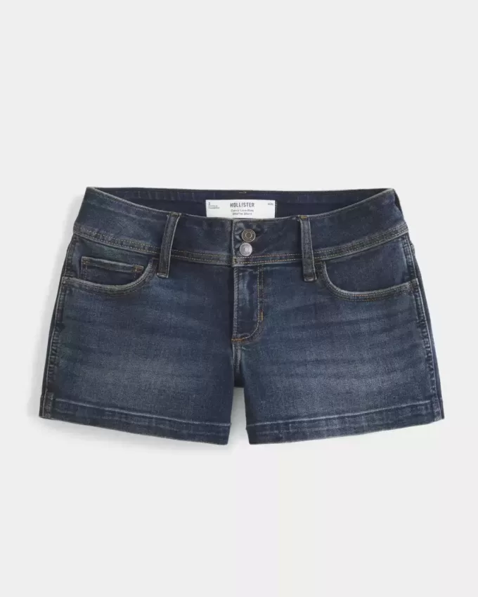 Curvy Low-Rise-Shortie-Shorts aus dunkel gewaschenem Denim Curvy Low-Rise-Shortie-Shorts aus dunkel gewaschenem Denim