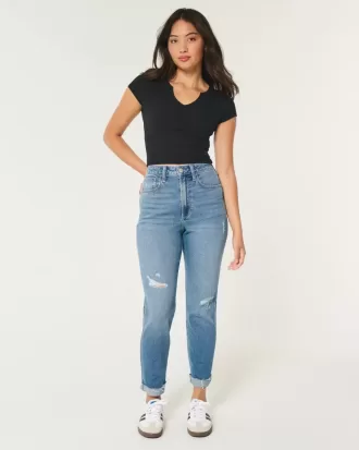 Curvy Ultra High Rise zerrissene Mom-Jeans in mittlerer Waschung