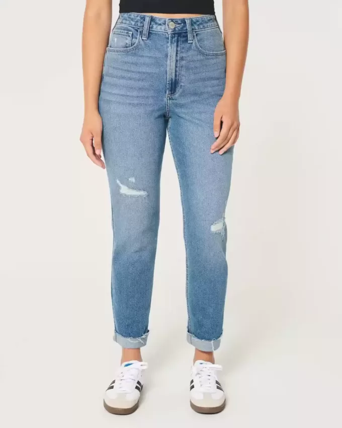 Curvy Ultra High Rise zerrissene Mom-Jeans in mittlerer Waschung Curvy Ultra High Rise zerrissene Mom-Jeans in mittlerer Waschung