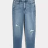Curvy Ultra High Rise zerrissene Mom-Jeans in mittlerer Waschung Curvy Ultra High Rise zerrissene Mom-Jeans in mittlerer Waschung