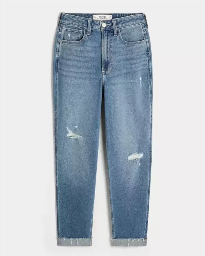 Curvy Ultra High Rise zerrissene Mom-Jeans in mittlerer Waschung Curvy Ultra High Rise zerrissene Mom-Jeans in mittlerer Waschung
