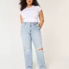 Curvy – Zerrissene Dad-Jeans mit ultrahohem Bund und heller Waschung Curvy – Zerrissene Dad-Jeans mit ultrahohem Bund und heller Waschung