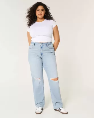 Curvy – Zerrissene Dad-Jeans mit ultrahohem Bund und heller Waschung