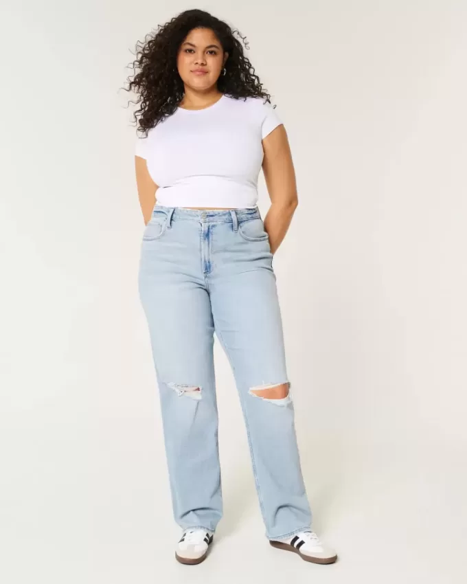Curvy – Zerrissene Dad-Jeans mit ultrahohem Bund und heller Waschung Curvy – Zerrissene Dad-Jeans mit ultrahohem Bund und heller Waschung