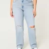 Curvy – Zerrissene Dad-Jeans mit ultrahohem Bund und heller Waschung Curvy – Zerrissene Dad-Jeans mit ultrahohem Bund und heller Waschung