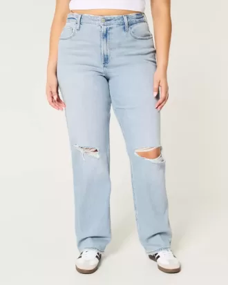 Curvy – Zerrissene Dad-Jeans mit ultrahohem Bund und heller Waschung