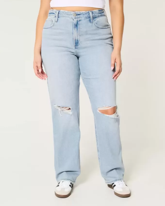 Curvy – Zerrissene Dad-Jeans mit ultrahohem Bund und heller Waschung Curvy – Zerrissene Dad-Jeans mit ultrahohem Bund und heller Waschung