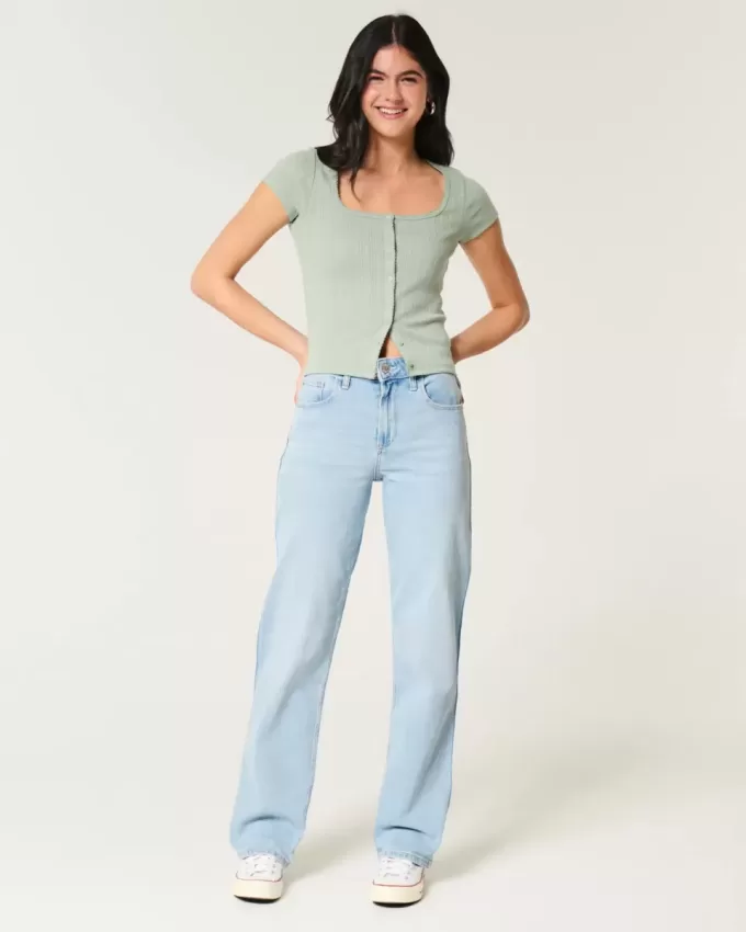Dad-Jeans mit hohem Bund und heller Waschung Dad-Jeans mit hohem Bund und heller Waschung