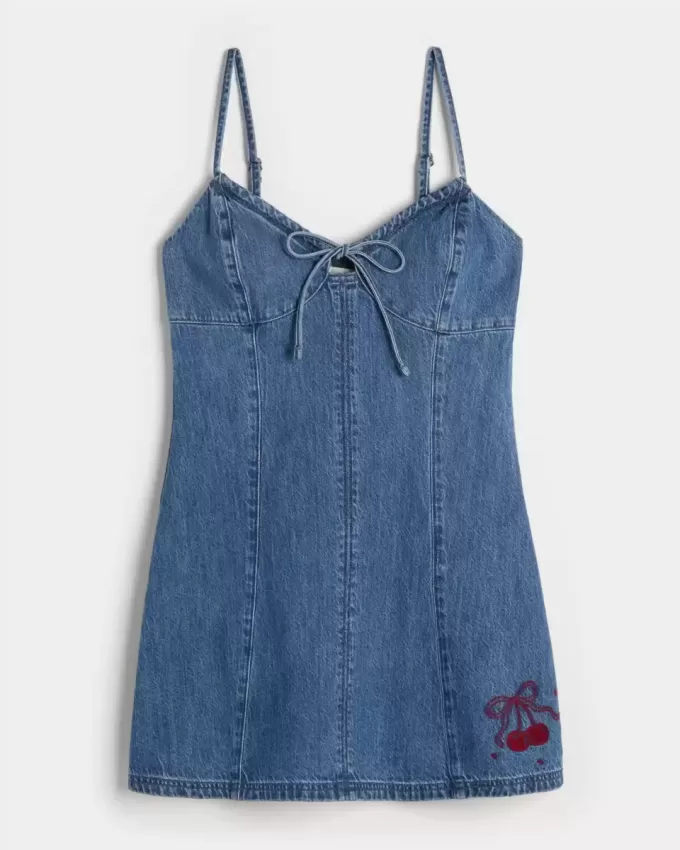 Denim-Minikleid mit Kirschgrafik Denim-Minikleid mit Kirschgrafik