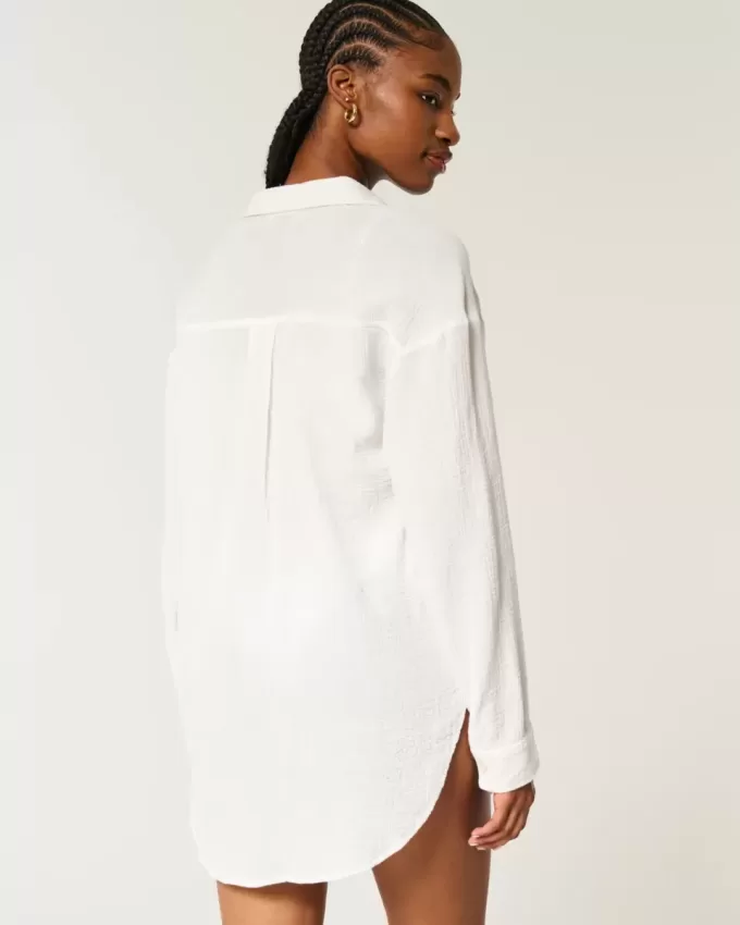 Durchgeknöpftes Mini-Hemdkleid aus Gaze Durchgeknöpftes Mini-Hemdkleid aus Gaze