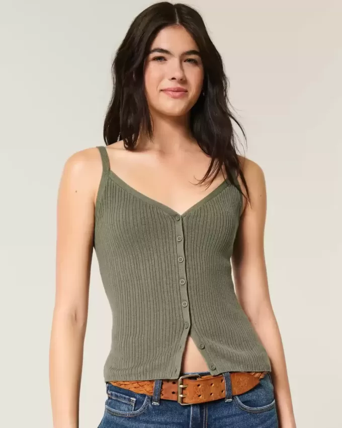Durchgeknöpftes Pullover-Tanktop Durchgeknöpftes Pullover-Tanktop