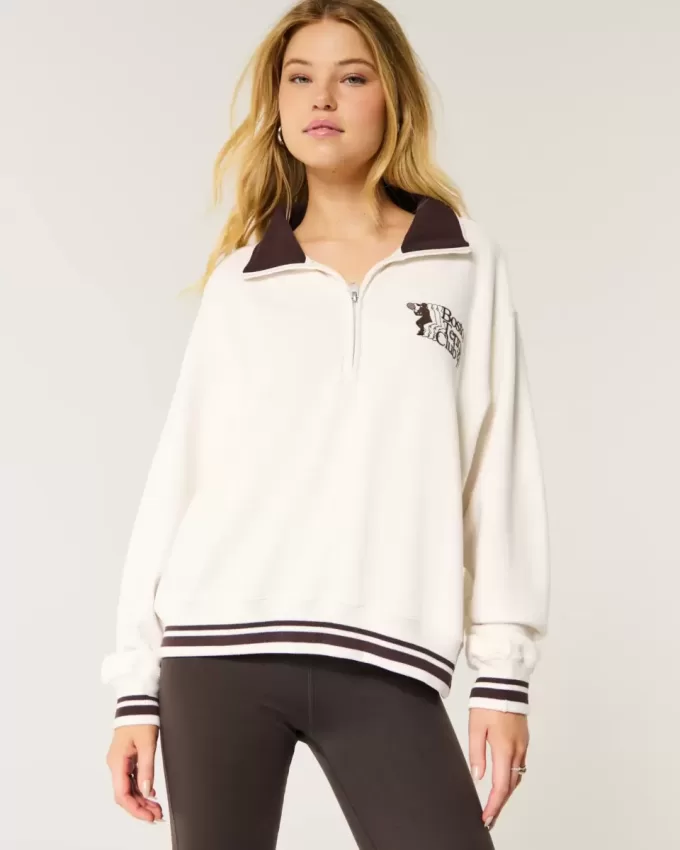 Easy Boston Tennis Club – Grafik-Sweatshirt mit halbem Reißverschluss Easy Boston Tennis Club – Grafik-Sweatshirt mit halbem Reißverschluss