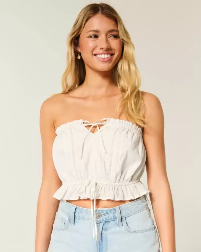 Easy Crop-Trägerloses Tube-Top mit Spitzeneinsatz Easy Crop-Trägerloses Tube-Top mit Spitzeneinsatz