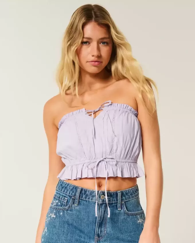 Easy Crop-Trägerloses Tube-Top mit Spitzeneinsatz Easy Crop-Trägerloses Tube-Top mit Spitzeneinsatz