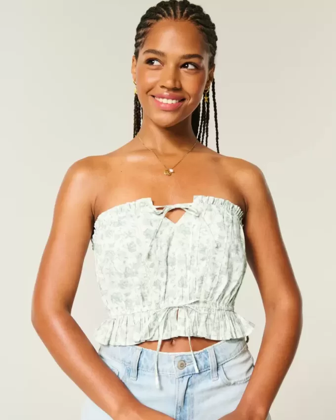Easy Crop-Trägerloses Tube-Top mit Spitzeneinsatz Easy Crop-Trägerloses Tube-Top mit Spitzeneinsatz
