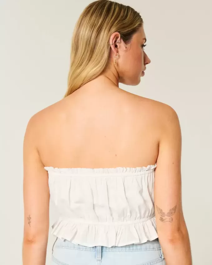 Easy Crop-Trägerloses Tube-Top mit Spitzeneinsatz Easy Crop-Trägerloses Tube-Top mit Spitzeneinsatz