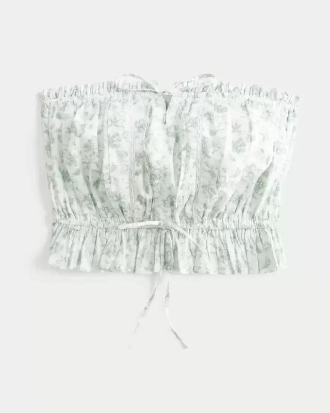 Easy Crop-Trägerloses Tube-Top mit Spitzeneinsatz Easy Crop-Trägerloses Tube-Top mit Spitzeneinsatz