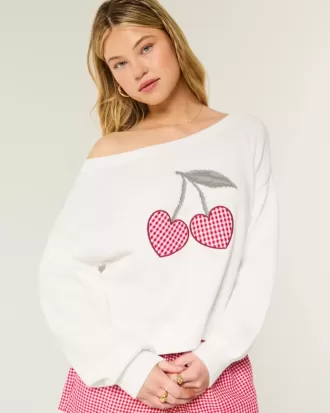 Easy Heart Graphic Off-the-Shoulder-Pullover