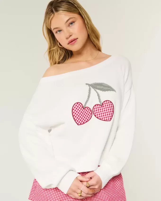 Easy Heart Graphic Off-the-Shoulder-Pullover