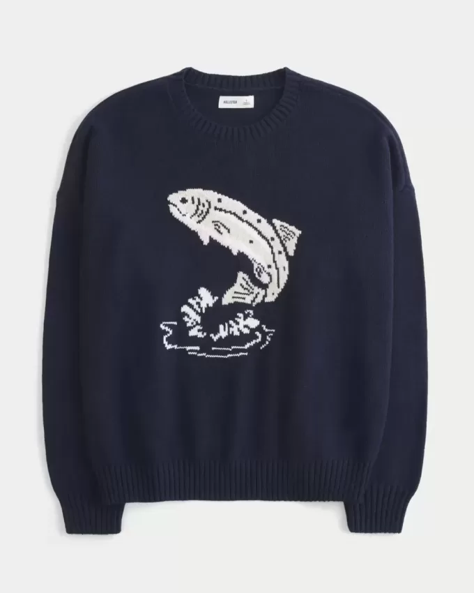 Easy Jumping Fish Graphic Rundhalspullover Easy Jumping Fish Graphic Rundhalspullover