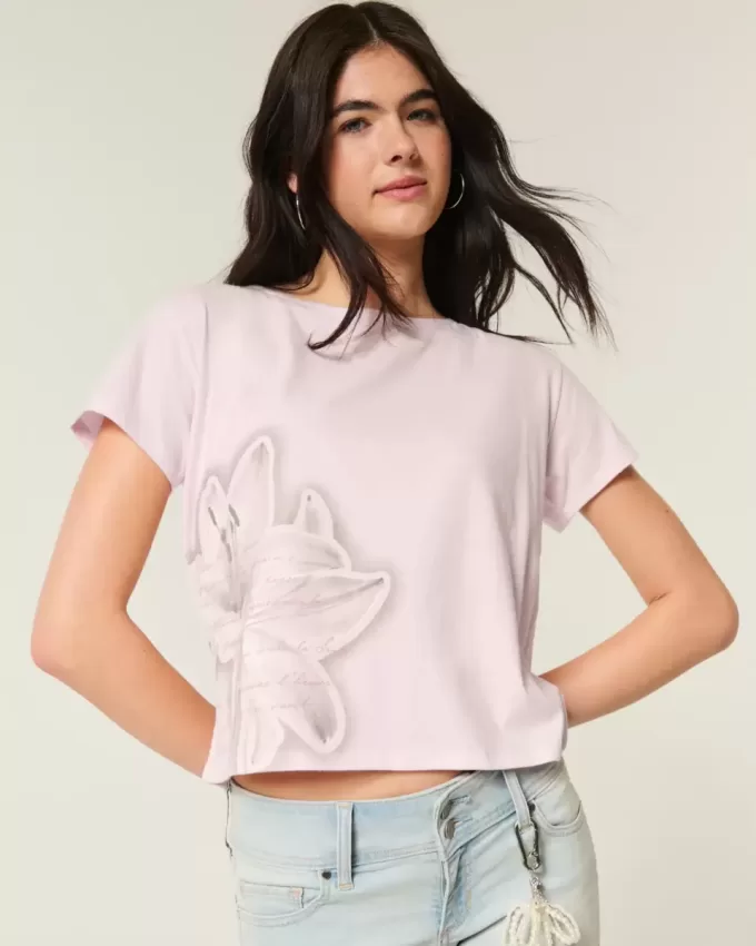 Easy Ribbon T-Shirt mit Blumengrafik und Bindeband am Rücken Easy Ribbon T-Shirt mit Blumengrafik und Bindeband am Rücken