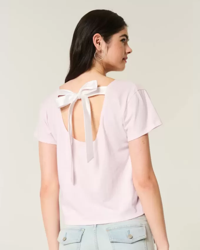 Easy Ribbon T-Shirt mit Blumengrafik und Bindeband am Rücken Easy Ribbon T-Shirt mit Blumengrafik und Bindeband am Rücken