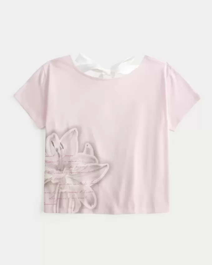 Easy Ribbon T-Shirt mit Blumengrafik und Bindeband am Rücken Easy Ribbon T-Shirt mit Blumengrafik und Bindeband am Rücken