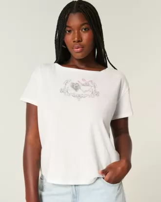 Easy Ribbon T-Shirt mit Herz-Grafik und Bindeband