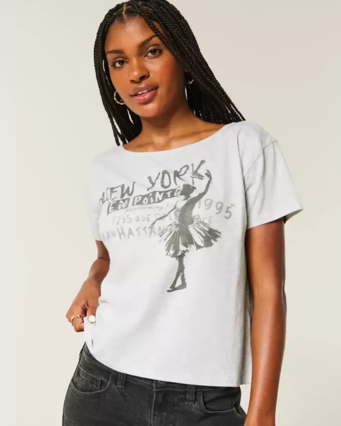 Easy Ribbon Tie-Back T-Shirt mit New York-Grafik Easy Ribbon Tie-Back T-Shirt mit New York-Grafik