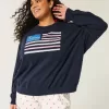 Easy Rundhals-Sweatshirt mit amerikanischer Flaggengrafik Easy Rundhals-Sweatshirt mit amerikanischer Flaggengrafik