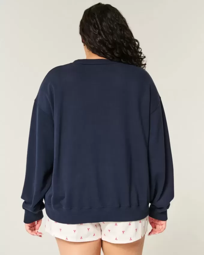 Easy Rundhals-Sweatshirt mit amerikanischer Flaggengrafik Easy Rundhals-Sweatshirt mit amerikanischer Flaggengrafik