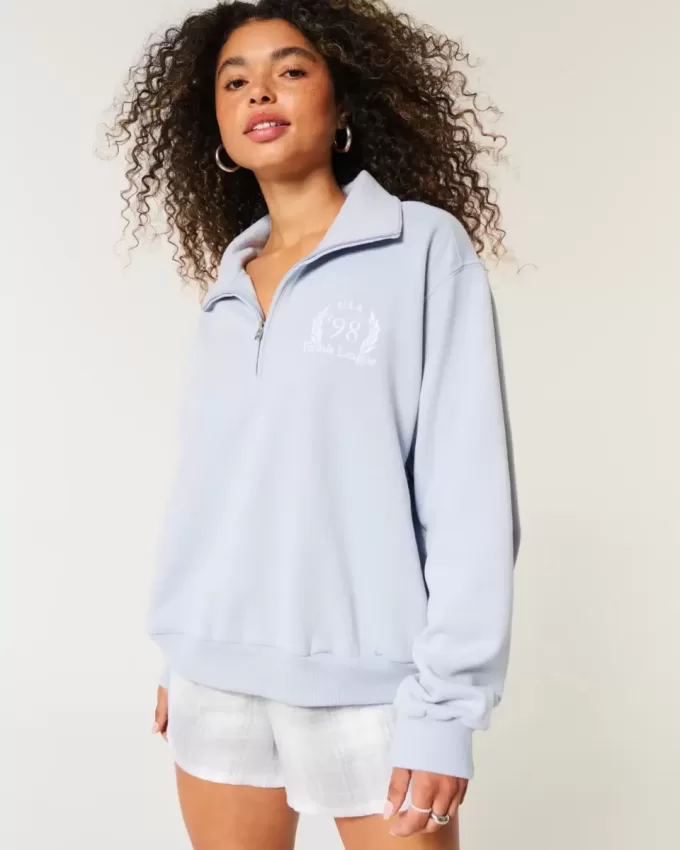 Easy Tennis Grafik-Sweatshirt mit halbem Reißverschluss