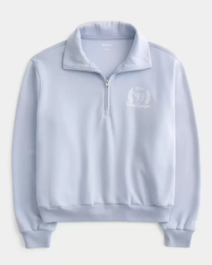 Easy Tennis Grafik-Sweatshirt mit halbem Reißverschluss