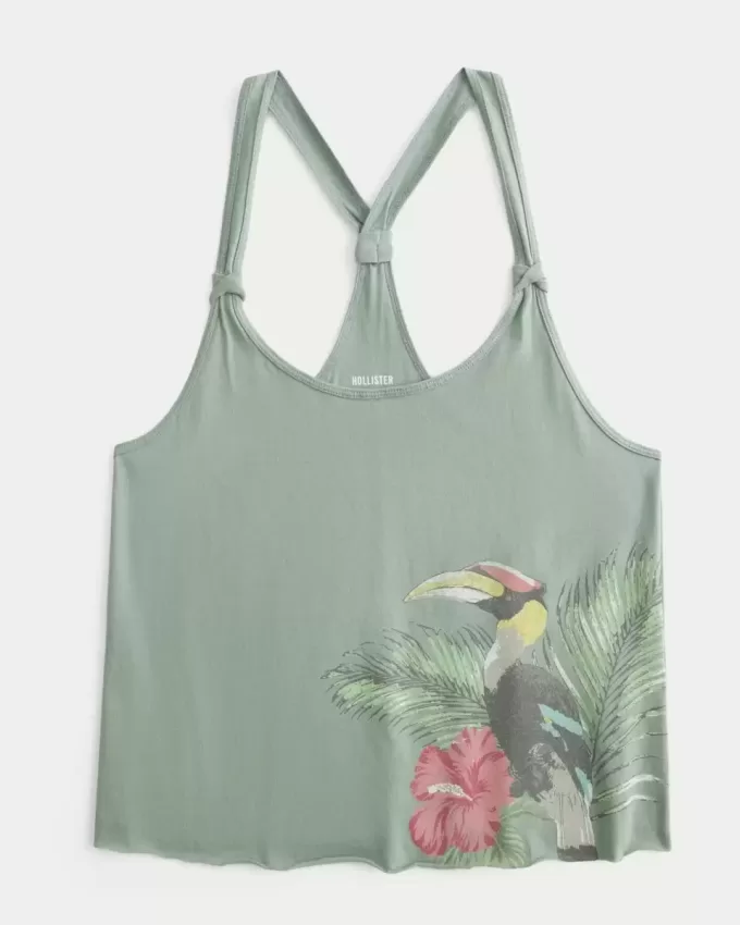 Easy Trend Drop Tanktop mit tropischer Vogelgrafik