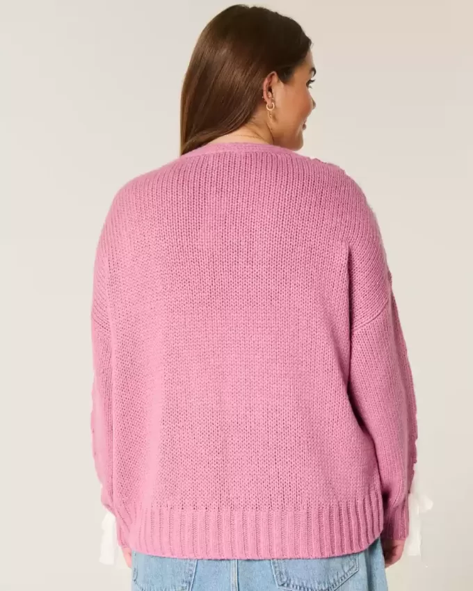 Einfacher Cardigan mit Spitzenärmeln und ohne Verschluss Einfacher Cardigan mit Spitzenärmeln und ohne Verschluss