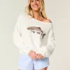 Einfacher schulterfreier Pullover mit Fischgrafik Einfacher schulterfreier Pullover mit Fischgrafik