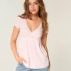 Einfaches Babydoll-Oberteil mit kurzen Ärmeln und Spitzenbesatz Einfaches Babydoll-Oberteil mit kurzen Ärmeln und Spitzenbesatz