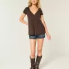 Einfaches Babydoll-Oberteil mit kurzen Ärmeln und Spitzenbesatz Einfaches Babydoll-Oberteil mit kurzen Ärmeln und Spitzenbesatz