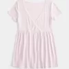 Einfaches Babydoll-Oberteil mit kurzen Ärmeln und Spitzenbesatz Einfaches Babydoll-Oberteil mit kurzen Ärmeln und Spitzenbesatz